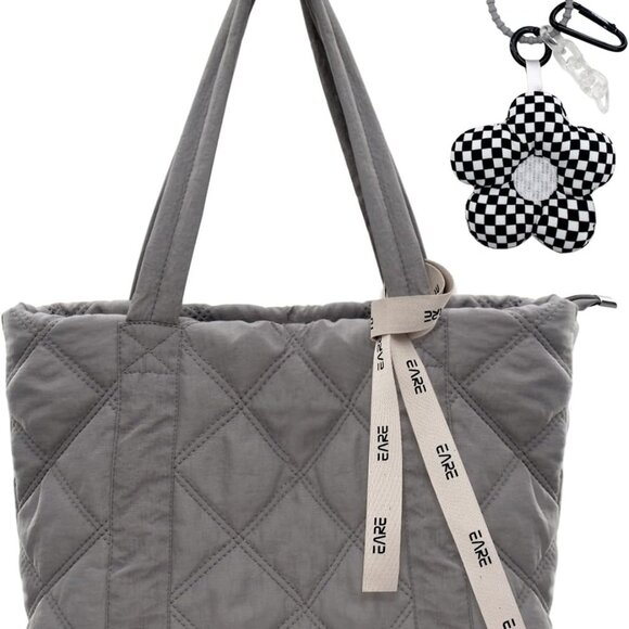 Puffer Quilted Nylon Tote Bag for Women Large Foldable Padded Purse - Picture 1 of 8